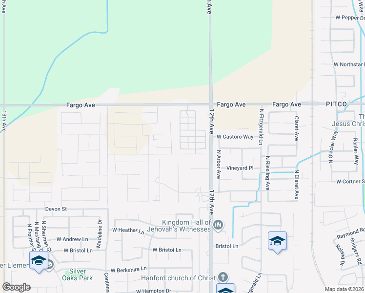 map of restaurants, bars, coffee shops, grocery stores, and more near 2306 Chardonnay Place in Hanford