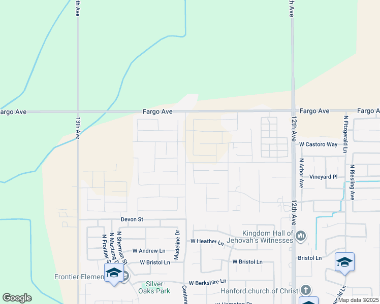 map of restaurants, bars, coffee shops, grocery stores, and more near 2238 Vineyard Court in Hanford