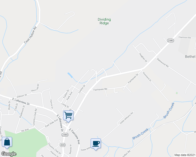 map of restaurants, bars, coffee shops, grocery stores, and more near 2720 Watauga Road in Johnson City