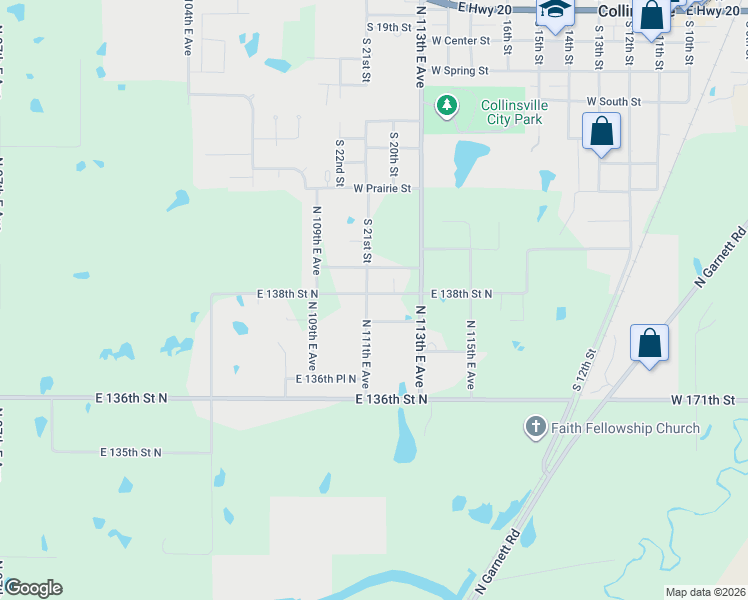map of restaurants, bars, coffee shops, grocery stores, and more near 13805 East 138th Street North in Collinsville