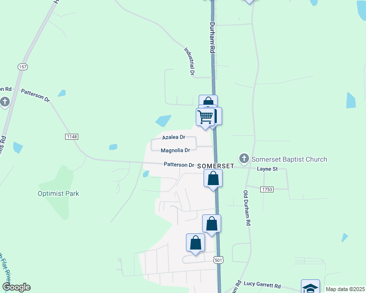 map of restaurants, bars, coffee shops, grocery stores, and more near 71 Magnolia Drive in Roxboro