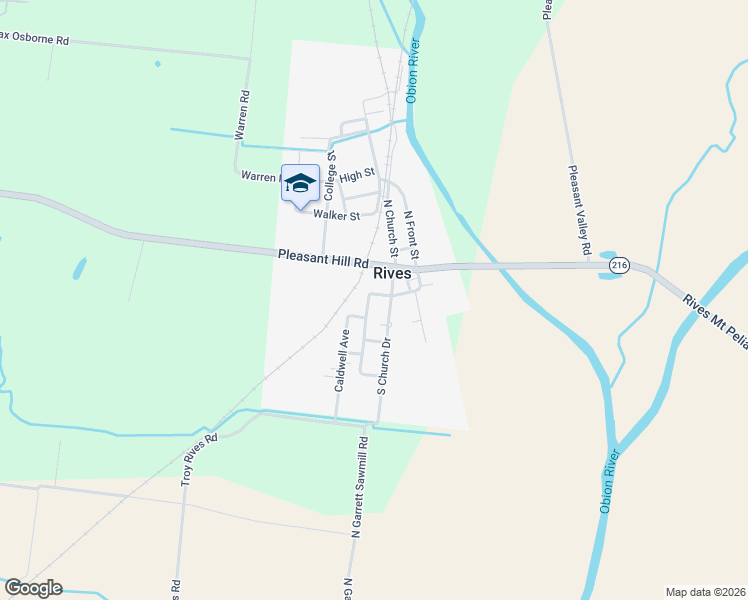 map of restaurants, bars, coffee shops, grocery stores, and more near 454 Forrester Street in Rives