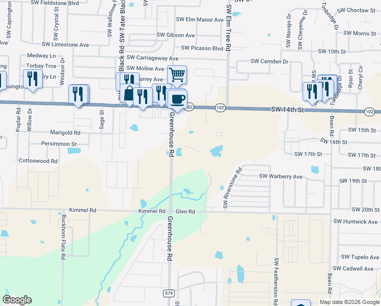 map of restaurants, bars, coffee shops, grocery stores, and more near 344-398 Greenhouse Road in Bentonville