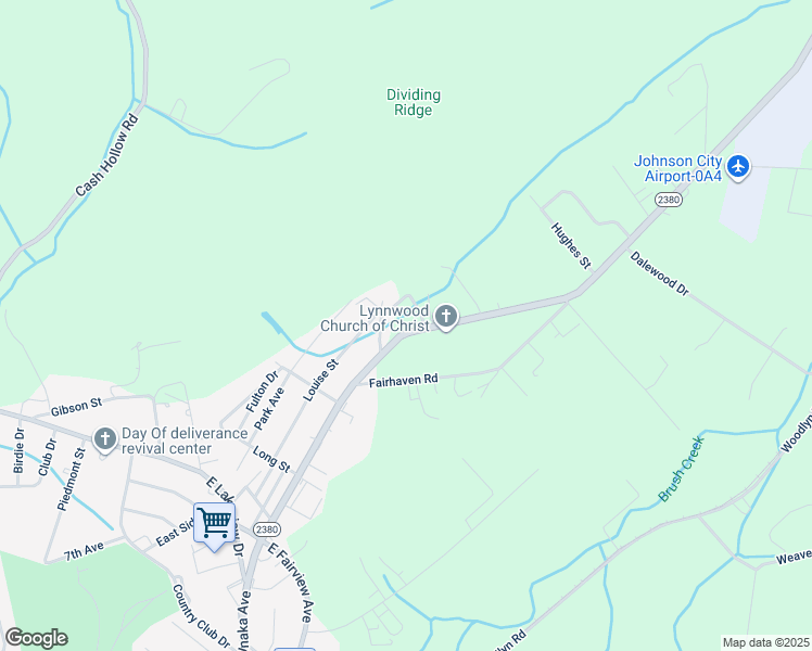 map of restaurants, bars, coffee shops, grocery stores, and more near 2720 Watauga Road in Johnson City