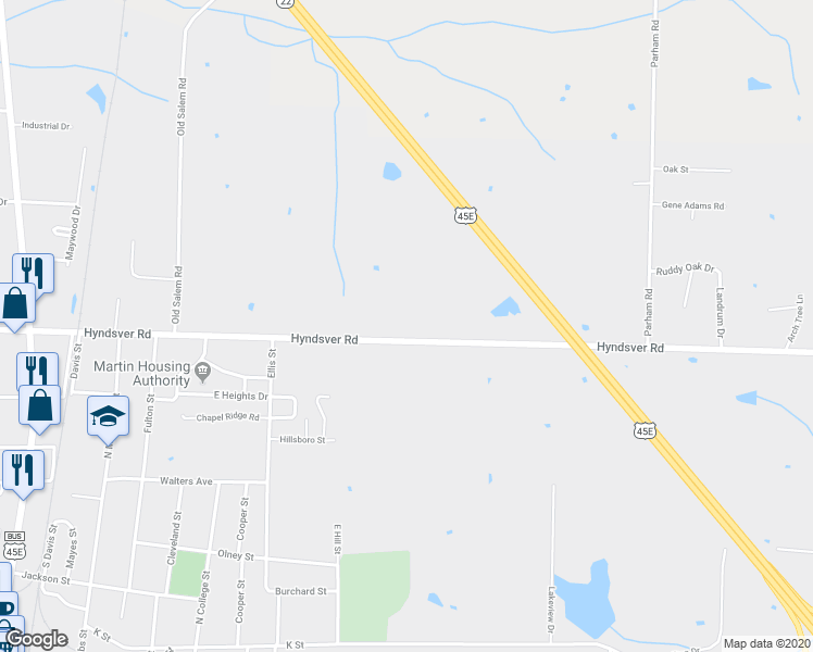 map of restaurants, bars, coffee shops, grocery stores, and more near 857 Hyndsver Road in Martin