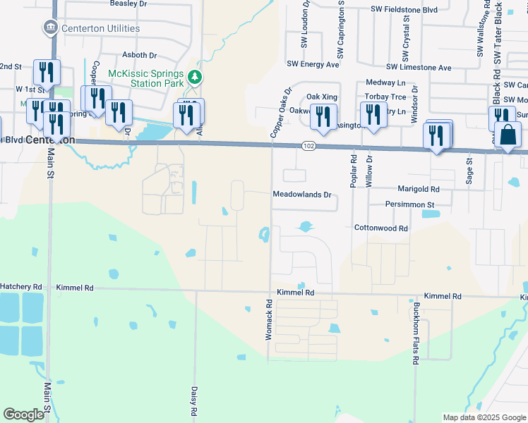 map of restaurants, bars, coffee shops, grocery stores, and more near 323 Womack Road in Centerton