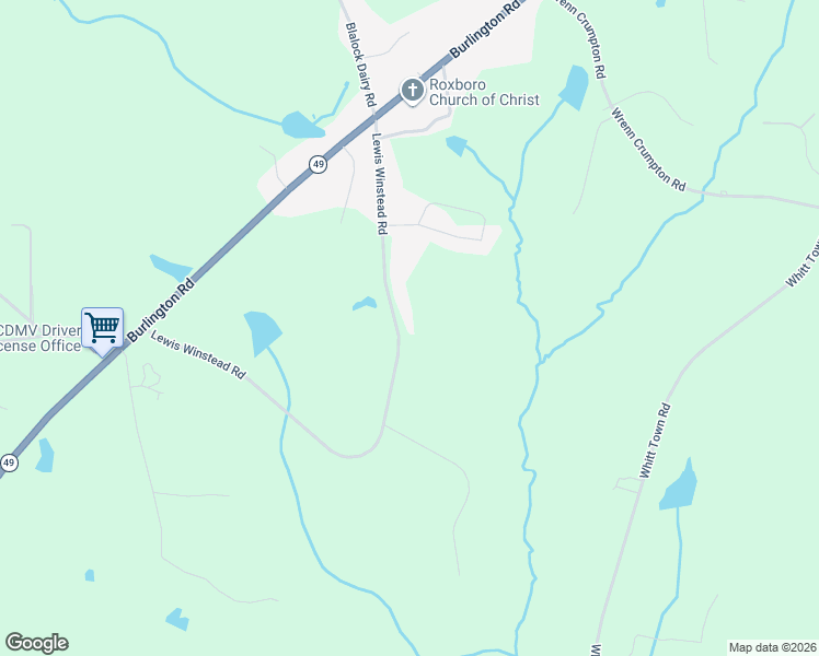 map of restaurants, bars, coffee shops, grocery stores, and more near 467 Lewis Winstead Loop in Roxboro