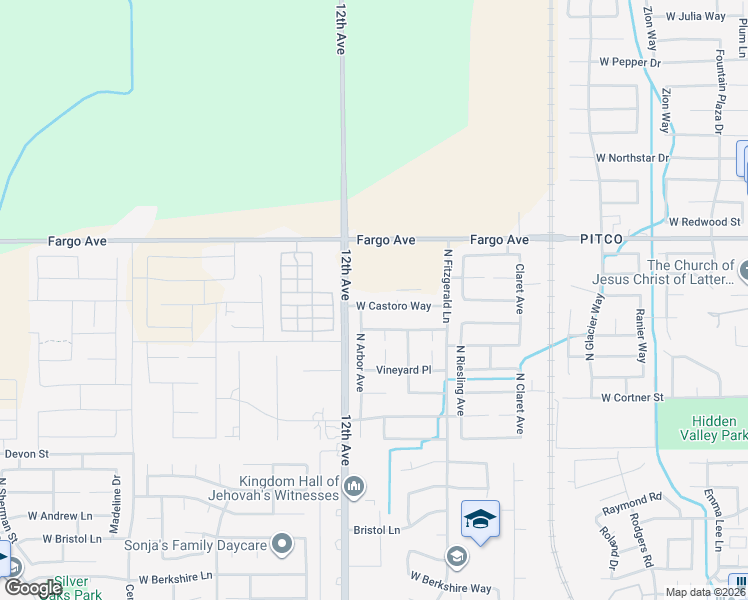 map of restaurants, bars, coffee shops, grocery stores, and more near 1630 West Castoro Way in Hanford