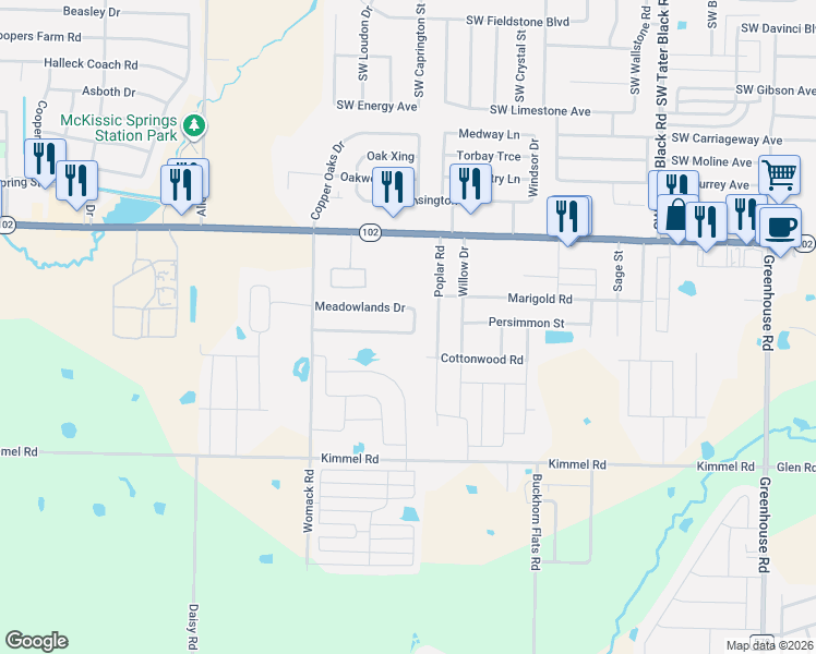 map of restaurants, bars, coffee shops, grocery stores, and more near 867 Meadowlands Drive in Centerton
