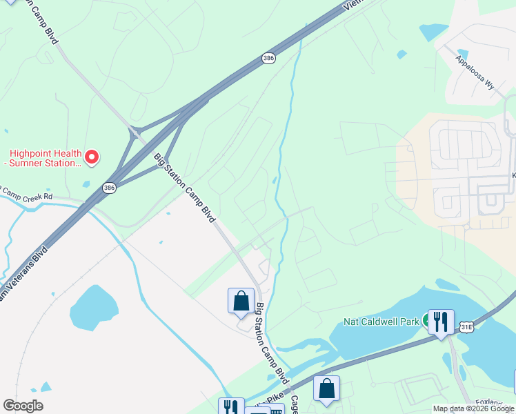 map of restaurants, bars, coffee shops, grocery stores, and more near 160 Big Station Camp Boulevard in Gallatin