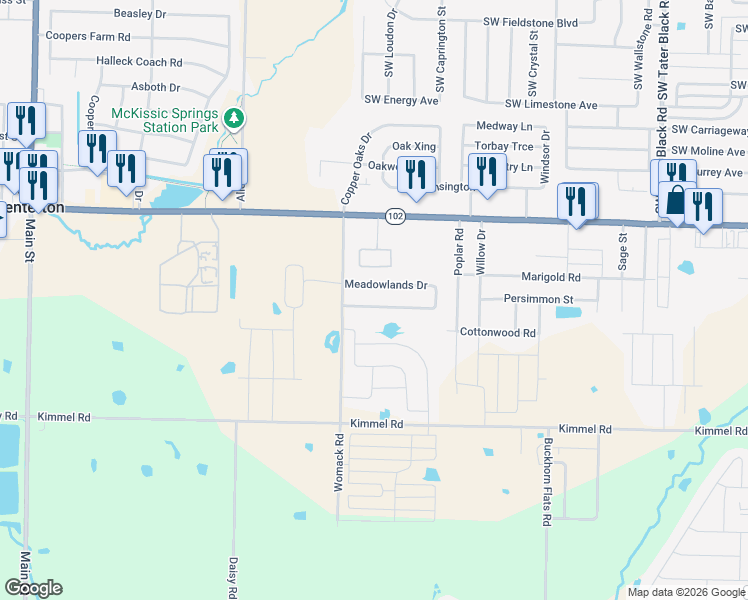 map of restaurants, bars, coffee shops, grocery stores, and more near 916 Meadowlands Drive in Centerton