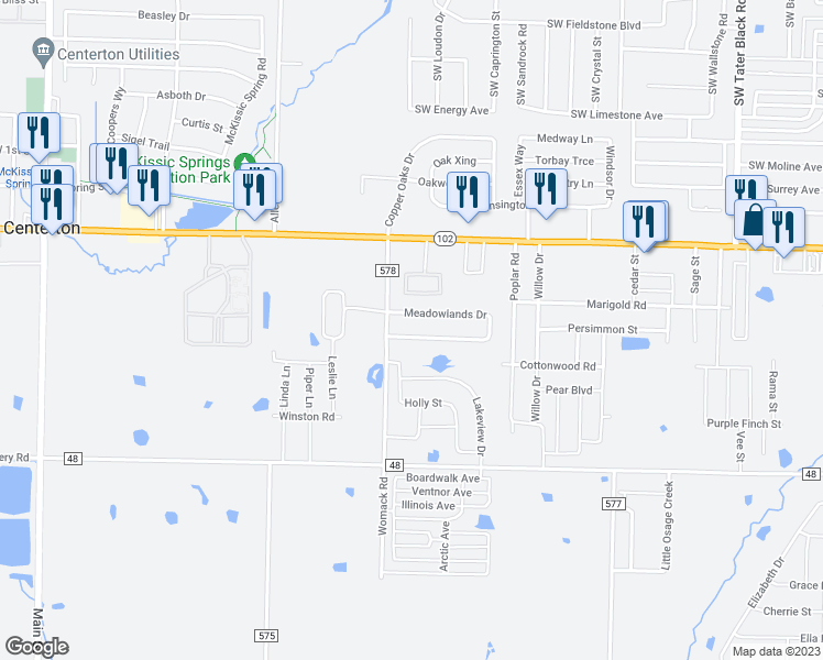 map of restaurants, bars, coffee shops, grocery stores, and more near 924 Meadowlands Drive in Centerton
