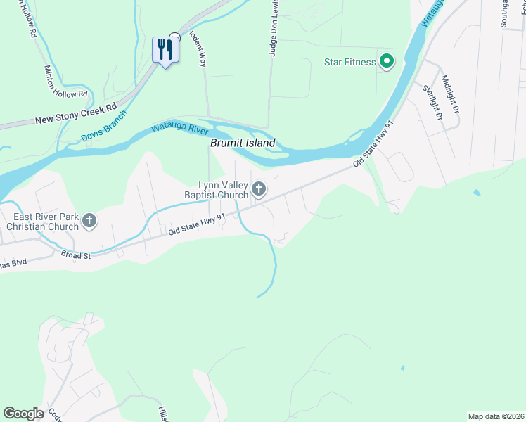 map of restaurants, bars, coffee shops, grocery stores, and more near 108 Rainbolt Lane in Elizabethton
