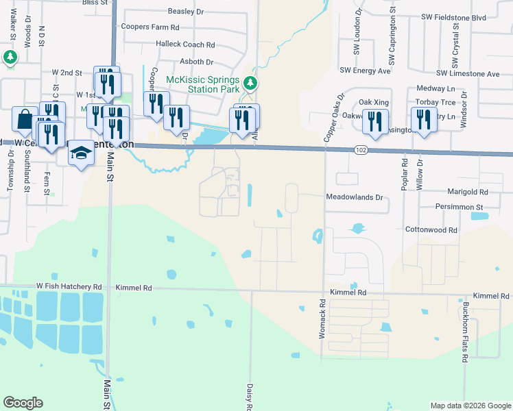 map of restaurants, bars, coffee shops, grocery stores, and more near 605 East Centerton Boulevard in Centerton