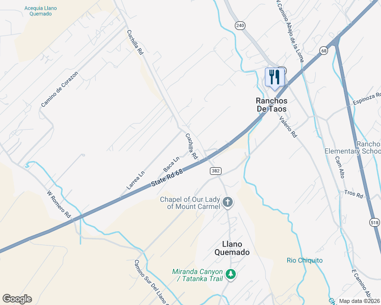 map of restaurants, bars, coffee shops, grocery stores, and more near 4070 Baca Lane in Ranchos de Taos