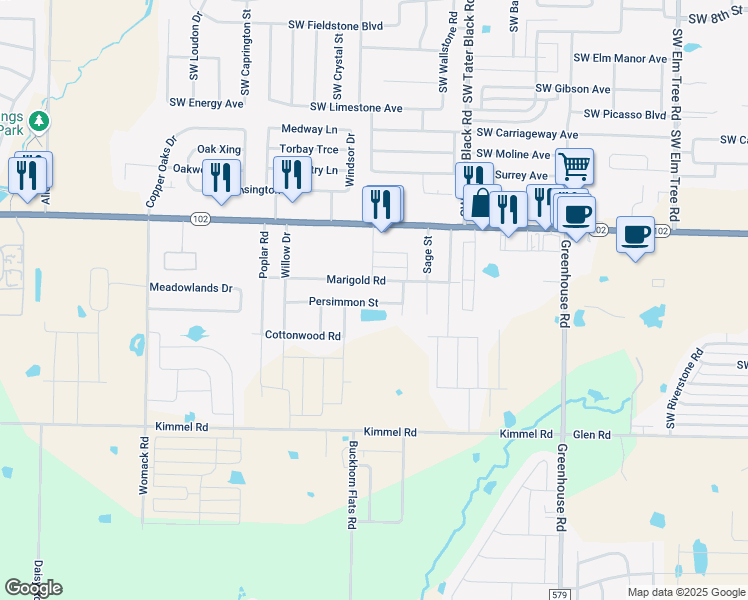 map of restaurants, bars, coffee shops, grocery stores, and more near 1403 Persimmon Street in Centerton