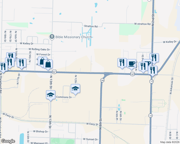 map of restaurants, bars, coffee shops, grocery stores, and more near 801-1021 W Hudson Rd in Rogers