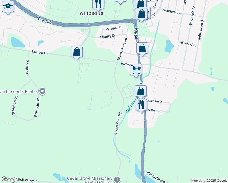 map of restaurants, bars, coffee shops, grocery stores, and more near 1460 Woods Ferry Road in Gallatin