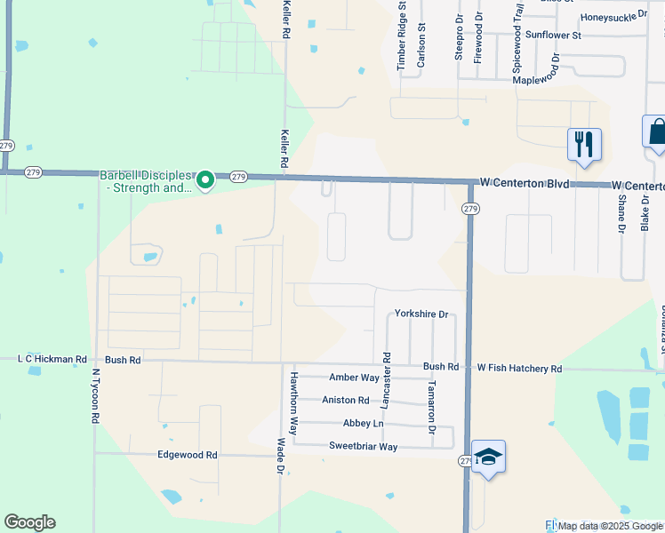 map of restaurants, bars, coffee shops, grocery stores, and more near 279 Graystone Circle in Centerton