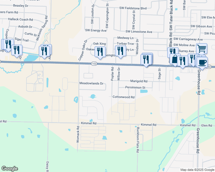 map of restaurants, bars, coffee shops, grocery stores, and more near 867 Meadowlands Drive in Centerton