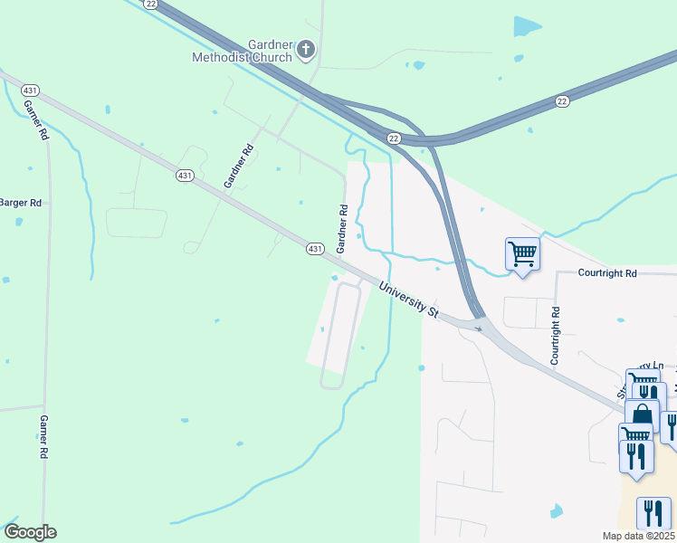 map of restaurants, bars, coffee shops, grocery stores, and more near 297 State Highway 431 in Martin