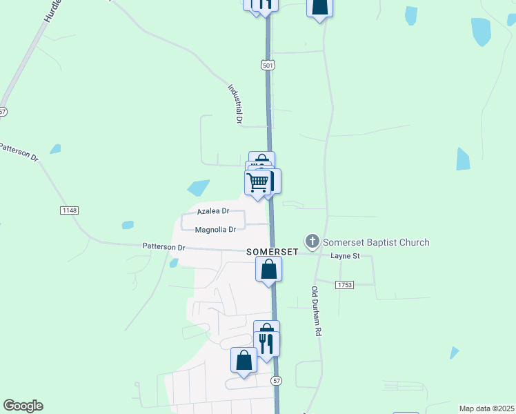 map of restaurants, bars, coffee shops, grocery stores, and more near 2828 Durham Road in Roxboro