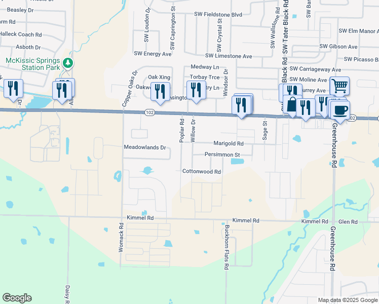 map of restaurants, bars, coffee shops, grocery stores, and more near 220 Willow Drive in Centerton