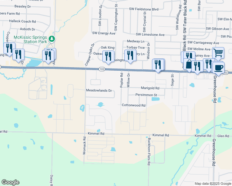 map of restaurants, bars, coffee shops, grocery stores, and more near 867 Meadowlands Drive in Centerton