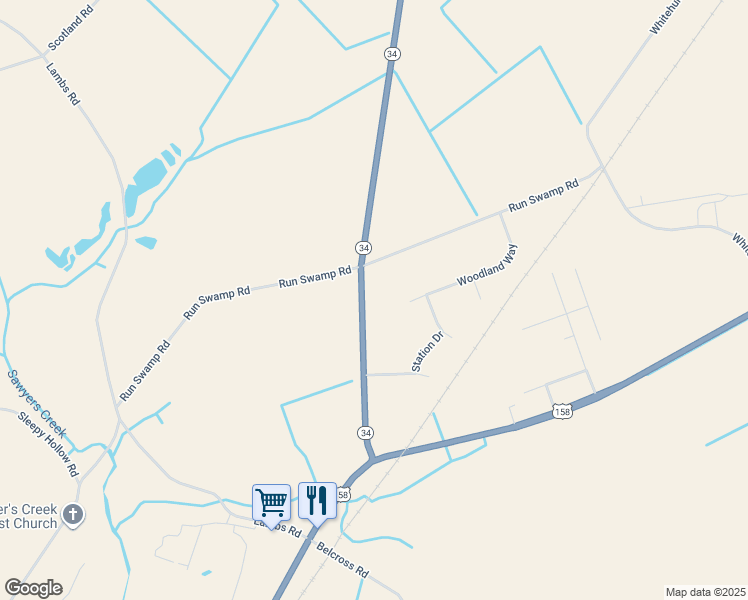 map of restaurants, bars, coffee shops, grocery stores, and more near 136 North Carolina 34 in Camden