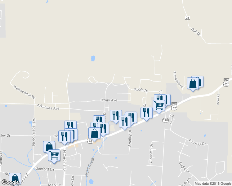 map of restaurants, bars, coffee shops, grocery stores, and more near 1225 Willowbrook Road in Mountain Home
