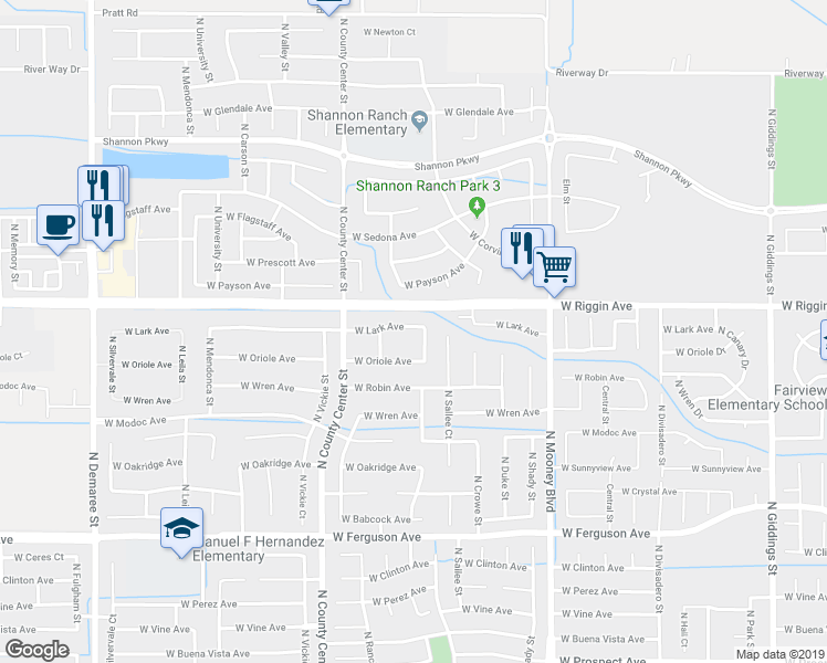 map of restaurants, bars, coffee shops, grocery stores, and more near 2910 North Zachary Street in Visalia