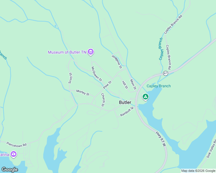 map of restaurants, bars, coffee shops, grocery stores, and more near 311 Pine Street in Butler