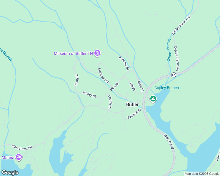 map of restaurants, bars, coffee shops, grocery stores, and more near 311 Pine Street in Butler