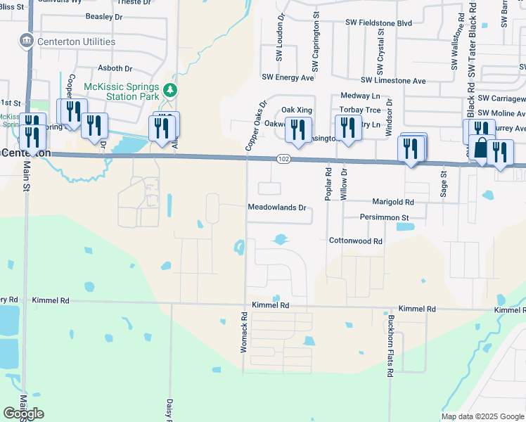map of restaurants, bars, coffee shops, grocery stores, and more near 816 Meadowlands Drive in Centerton