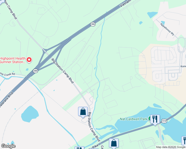 map of restaurants, bars, coffee shops, grocery stores, and more near 160 Big Station Camp Boulevard in Gallatin
