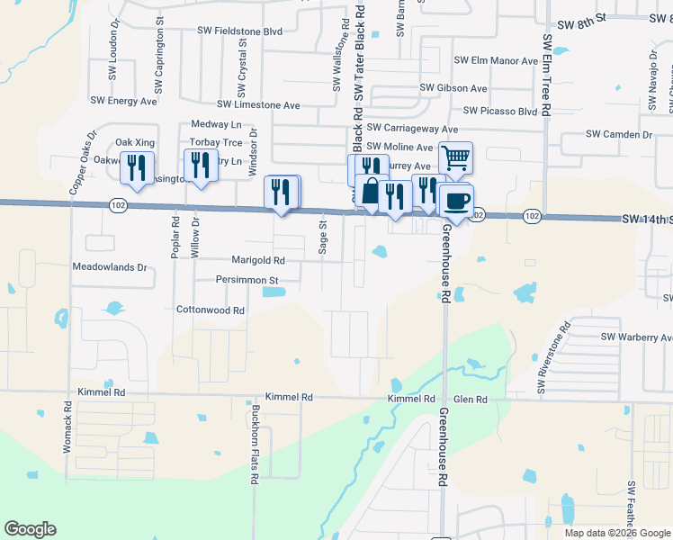 map of restaurants, bars, coffee shops, grocery stores, and more near 213 Foxglove Street in Centerton