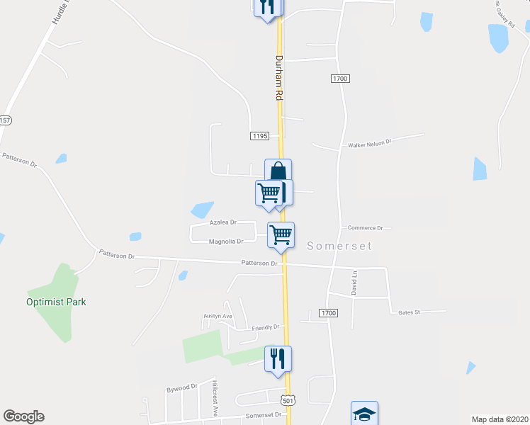 map of restaurants, bars, coffee shops, grocery stores, and more near 2828 Durham Road in Roxboro