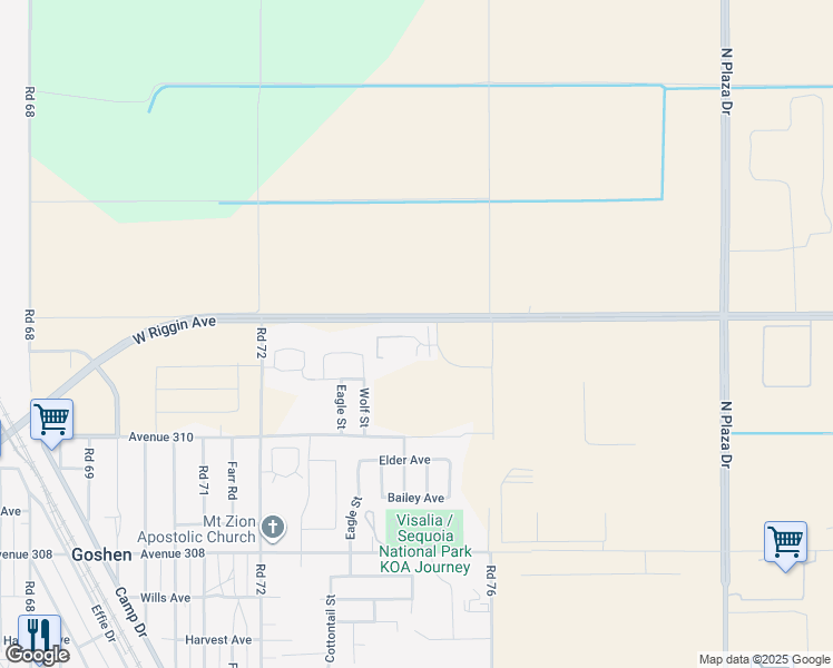 map of restaurants, bars, coffee shops, grocery stores, and more near 7660 West Riggin Avenue in Visalia