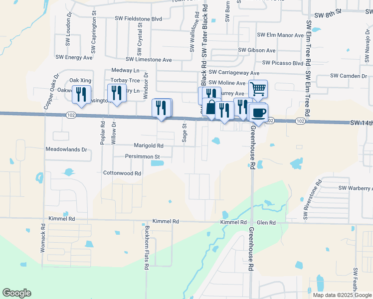 map of restaurants, bars, coffee shops, grocery stores, and more near 210 Sage Street in Centerton