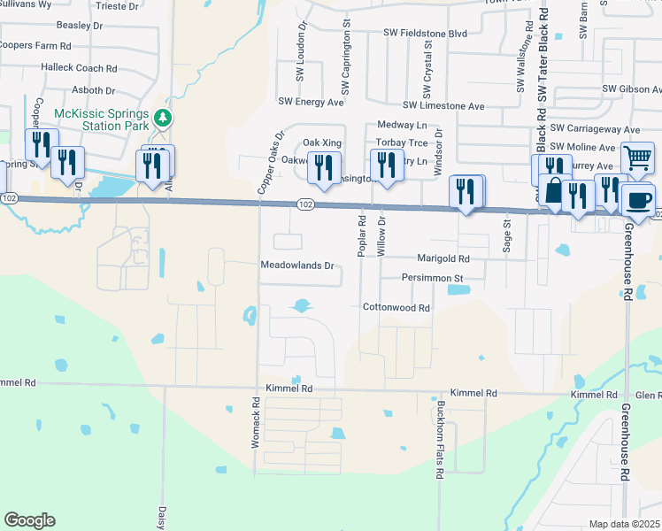 map of restaurants, bars, coffee shops, grocery stores, and more near 867 Meadowlands Drive in Centerton