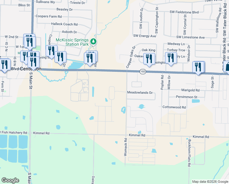 map of restaurants, bars, coffee shops, grocery stores, and more near 323 Womack Road in Centerton