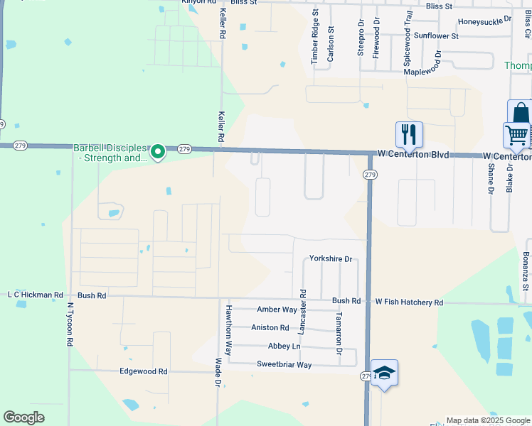 map of restaurants, bars, coffee shops, grocery stores, and more near 279 Graystone Circle in Centerton