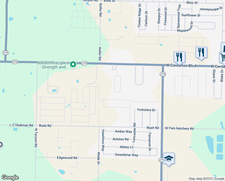 map of restaurants, bars, coffee shops, grocery stores, and more near 279 Graystone Circle in Centerton