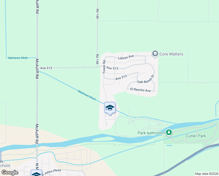 map of restaurants, bars, coffee shops, grocery stores, and more near 31142 Tower Road in Visalia
