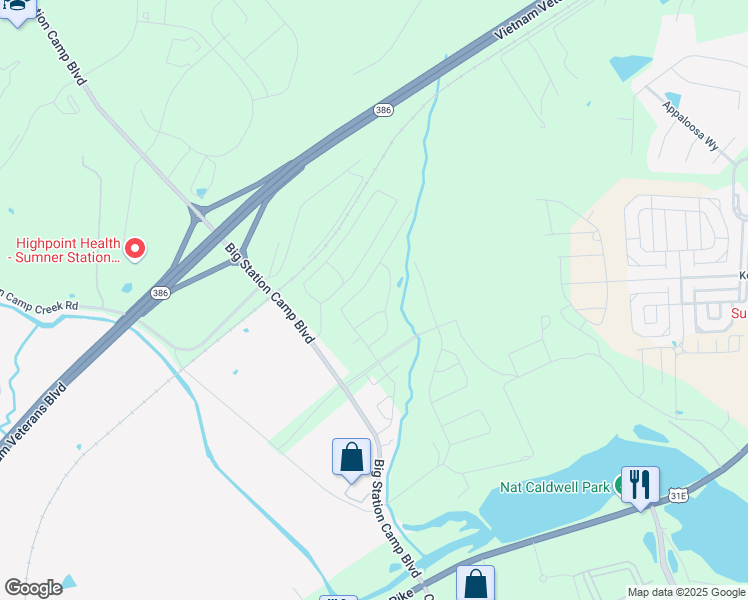 map of restaurants, bars, coffee shops, grocery stores, and more near 160 Big Station Camp Boulevard in Gallatin
