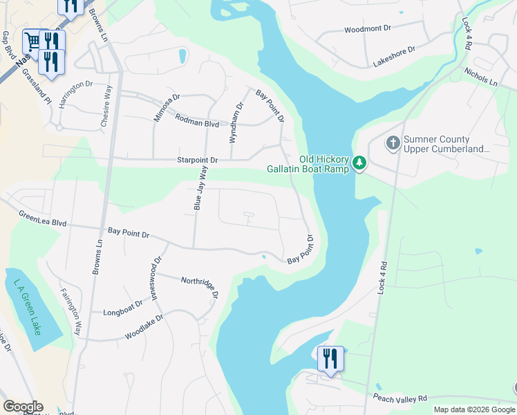 map of restaurants, bars, coffee shops, grocery stores, and more near 1107 Summerstar Circle in Gallatin