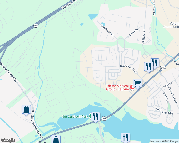 map of restaurants, bars, coffee shops, grocery stores, and more near Kennesaw Boulevard in Gallatin