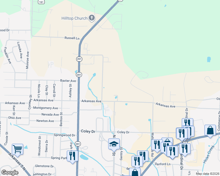 map of restaurants, bars, coffee shops, grocery stores, and more near 360 Green Valley Drive in Mountain Home