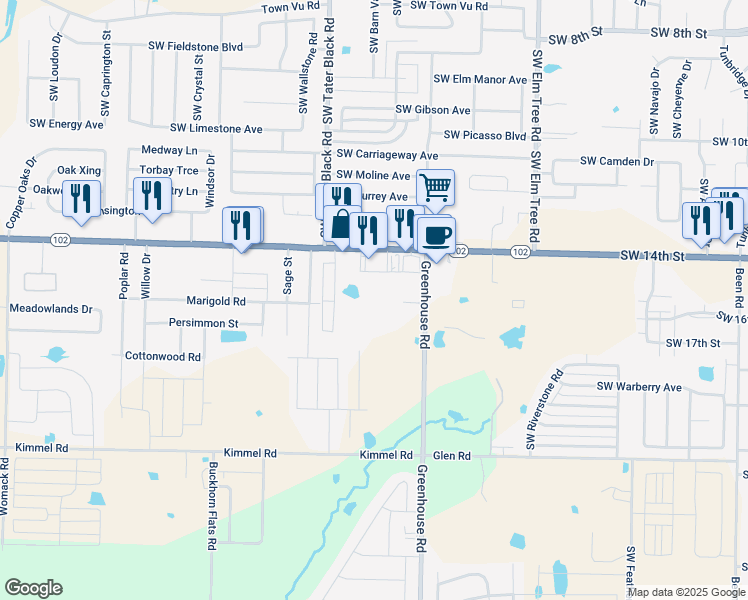 map of restaurants, bars, coffee shops, grocery stores, and more near 1711 East Centerton Boulevard in Centerton