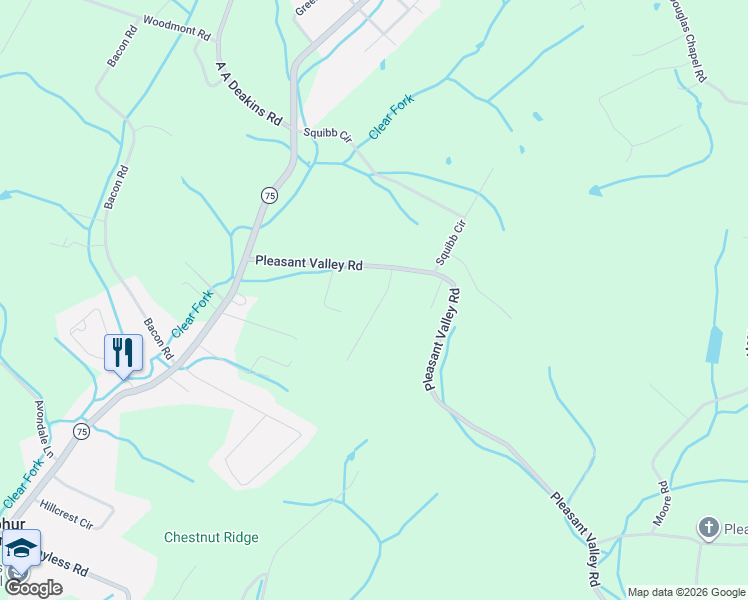 map of restaurants, bars, coffee shops, grocery stores, and more near 122 Bob Walker Road in Jonesborough